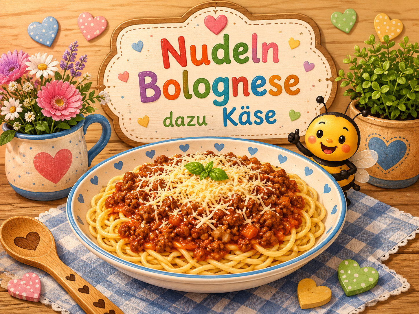 Nudeln Bolognese dazu Käse