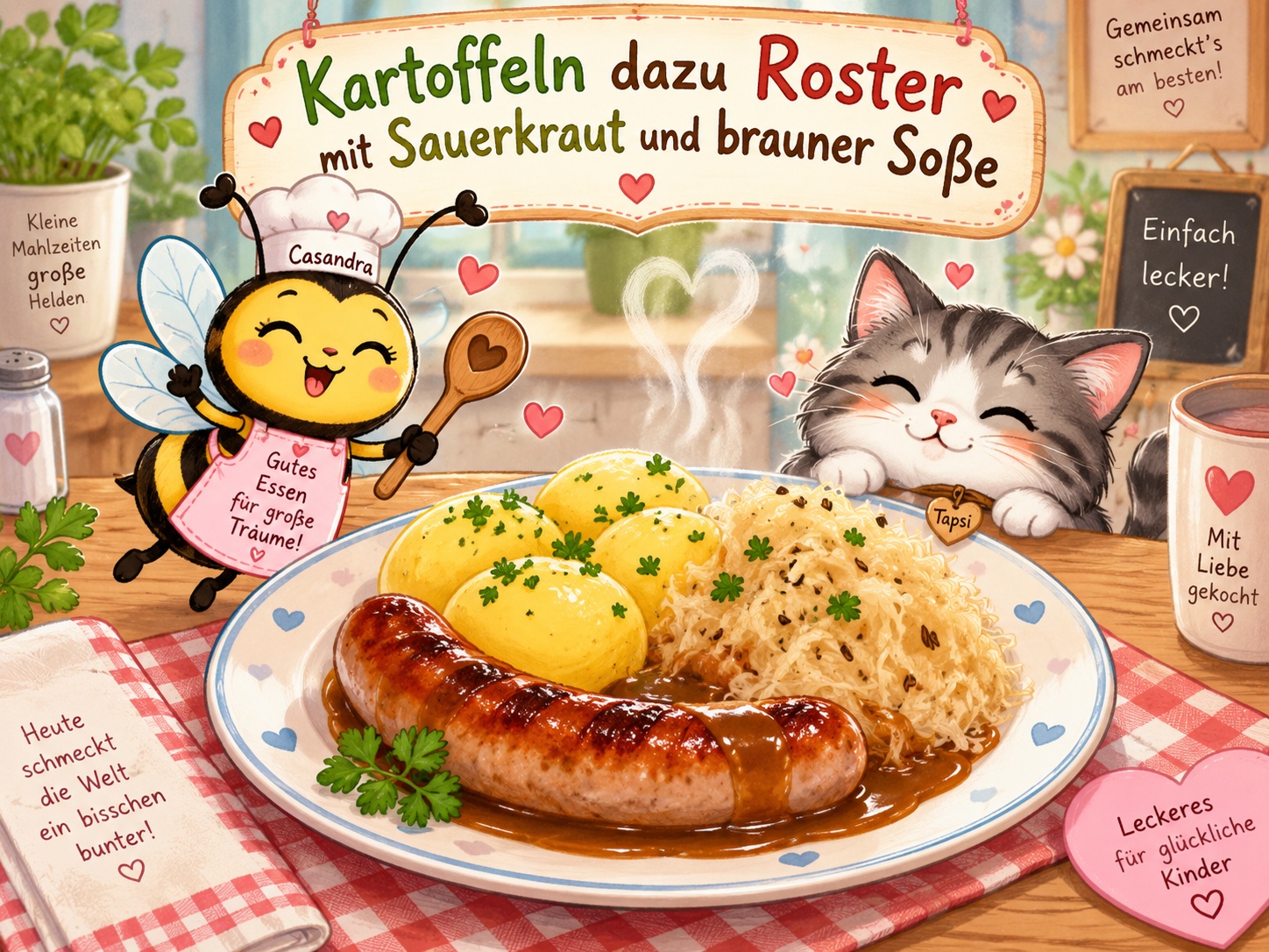 Kartoffeln dazu Roster mit Sauerkraut und brauner Soße